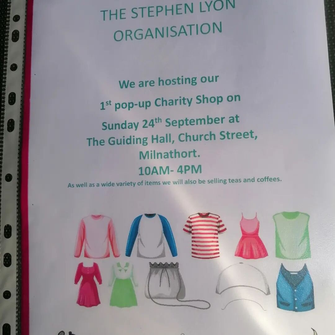 Have you missed our charity shop? We have missed YOU.
We are having our 1st pop up shop at the Guiding Hall, Church Street Milnathort this Sunday 24th September between 10am and 4pm. 
Teas/coffee and biscuits will also be served.
We hope to welcome b