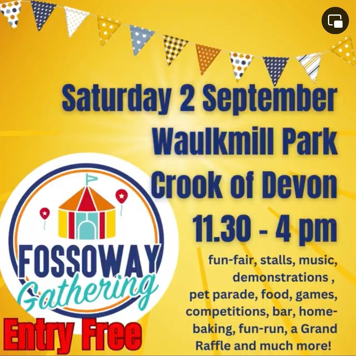 We will be at The Fossoway Gathering this Saturday 🎪 
The gathering will open at 11:30am and finish at 4pm. There will be lots of fun things to see and do so make sure you all pop down. We hope to see you all there!