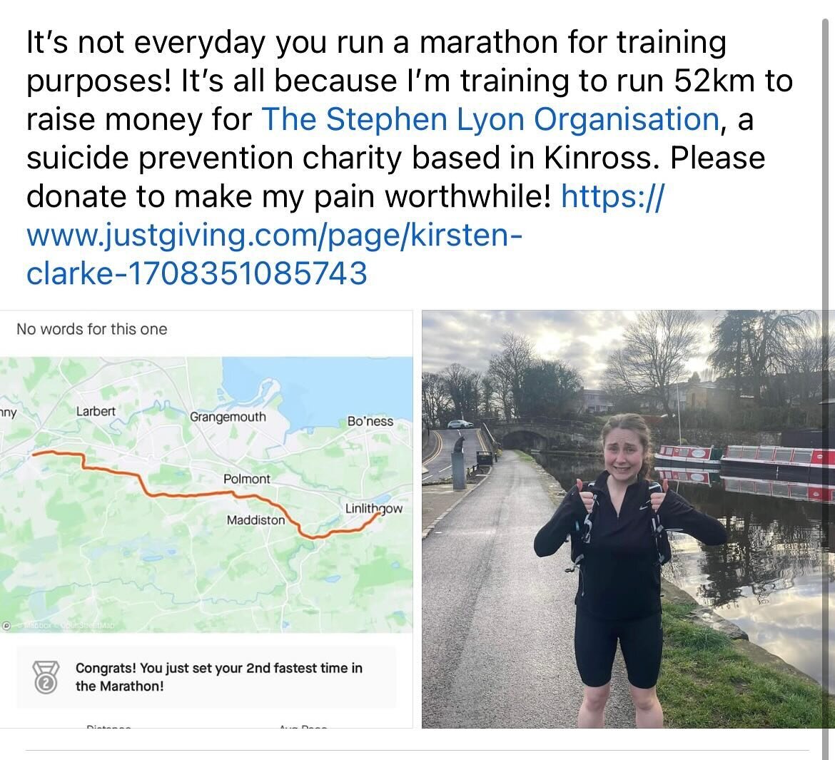 A massive thank you to Kirsten Clarke for running this marathon and donating the money to us. We plan to make the day a great experience for all and we will be behind Kirsten all the way!

You can donate via the link to the JustGiving page which is b