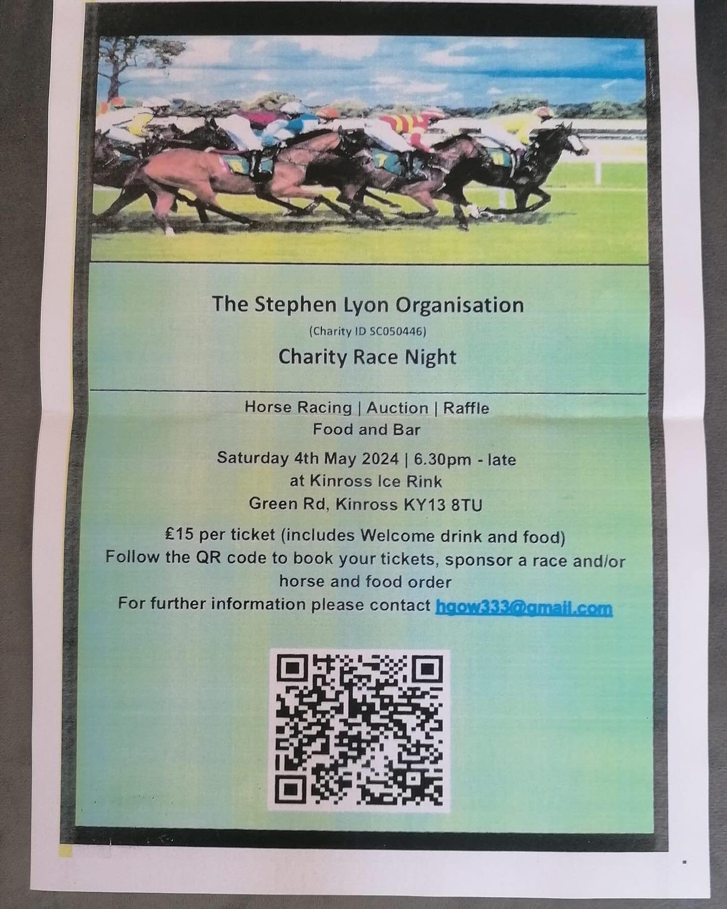 Just another reminder that tickets can still be purchased for the race night that is being hosted by Harry Gow for us on 4th May. Tickets are &pound;15 each, this includes a welcome drink and food on the night. You can also name a horse for an additi