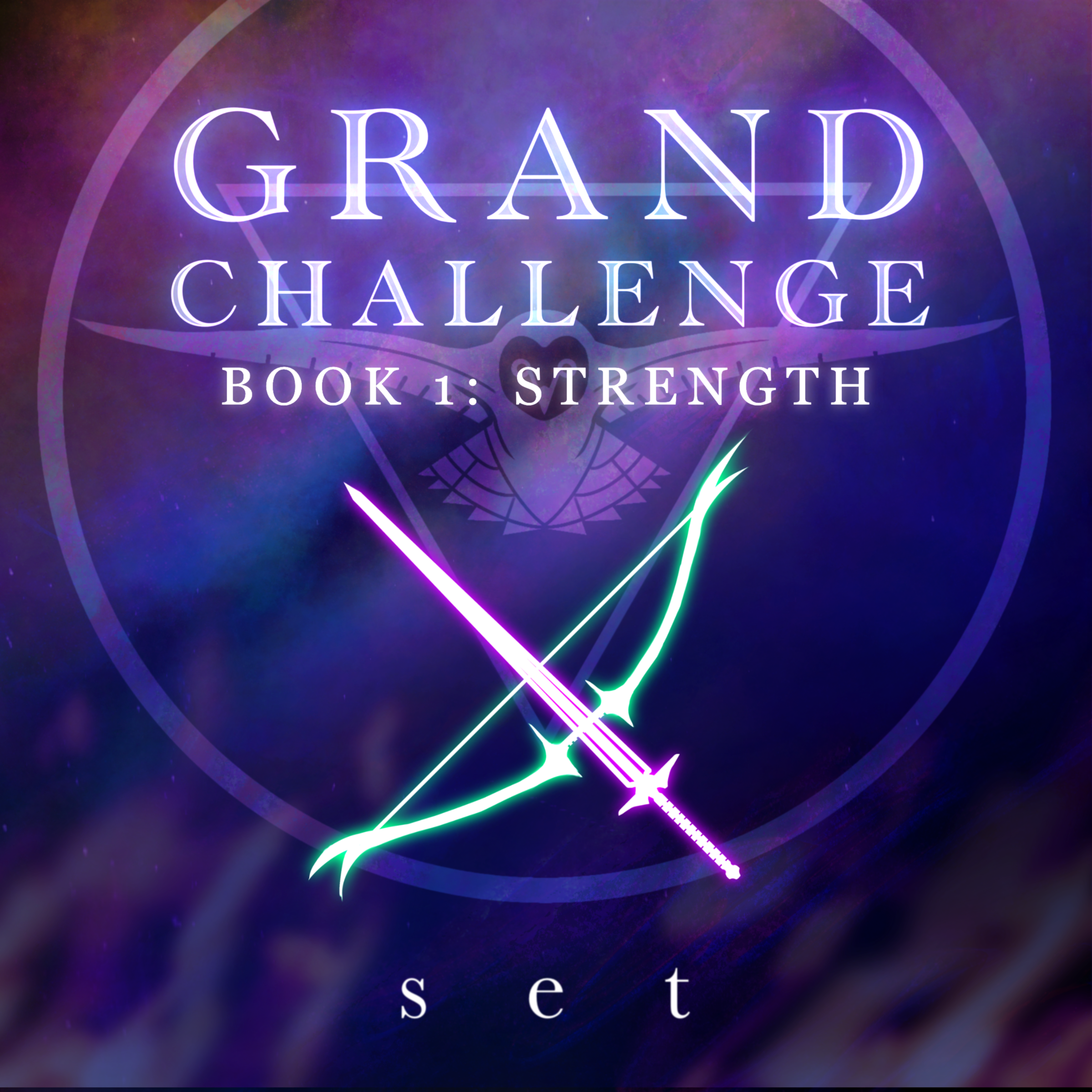 Grand Challenge cover: a girl looking up toward the night sky with a celestial pattern printed across her skin.