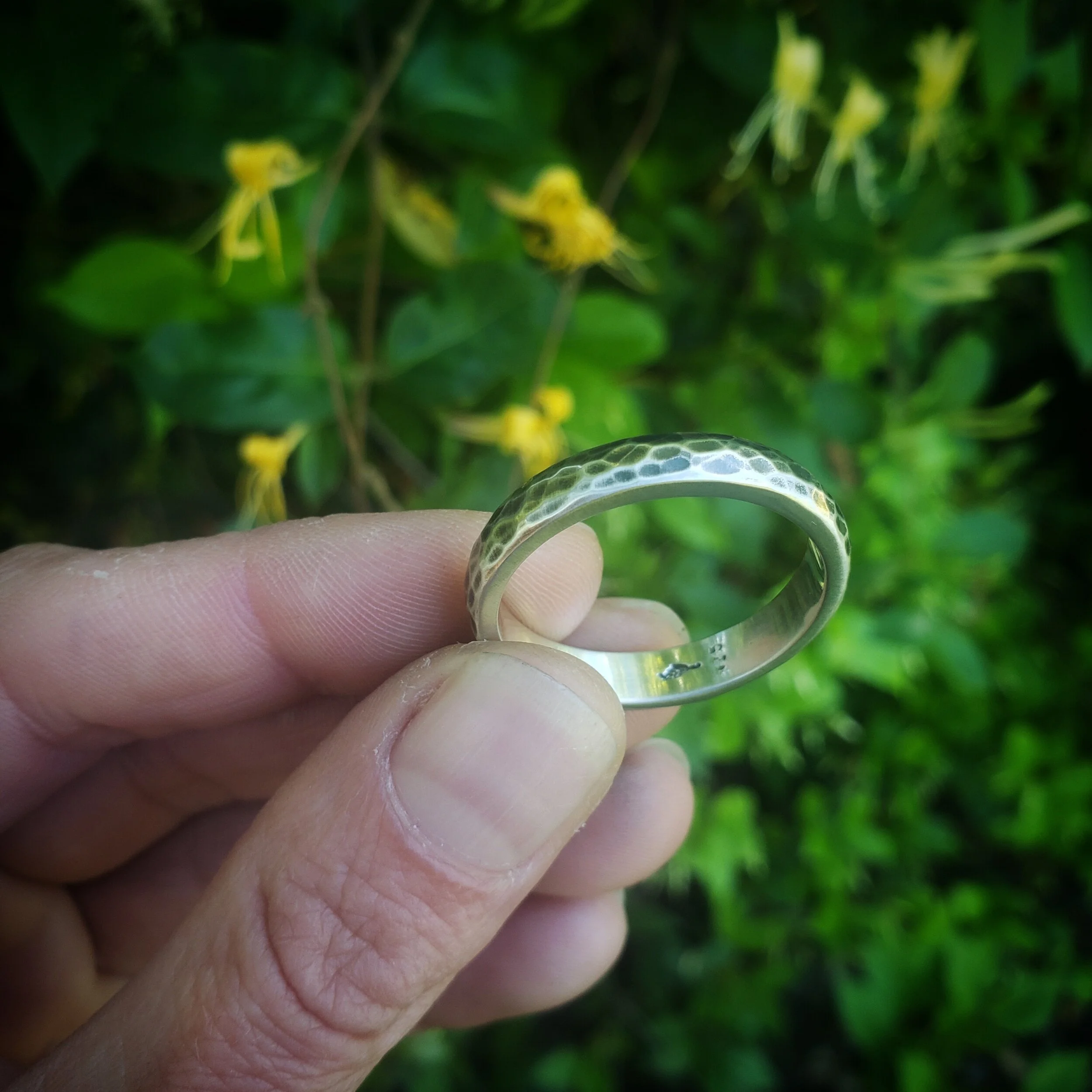 hammered sterling silver men's band