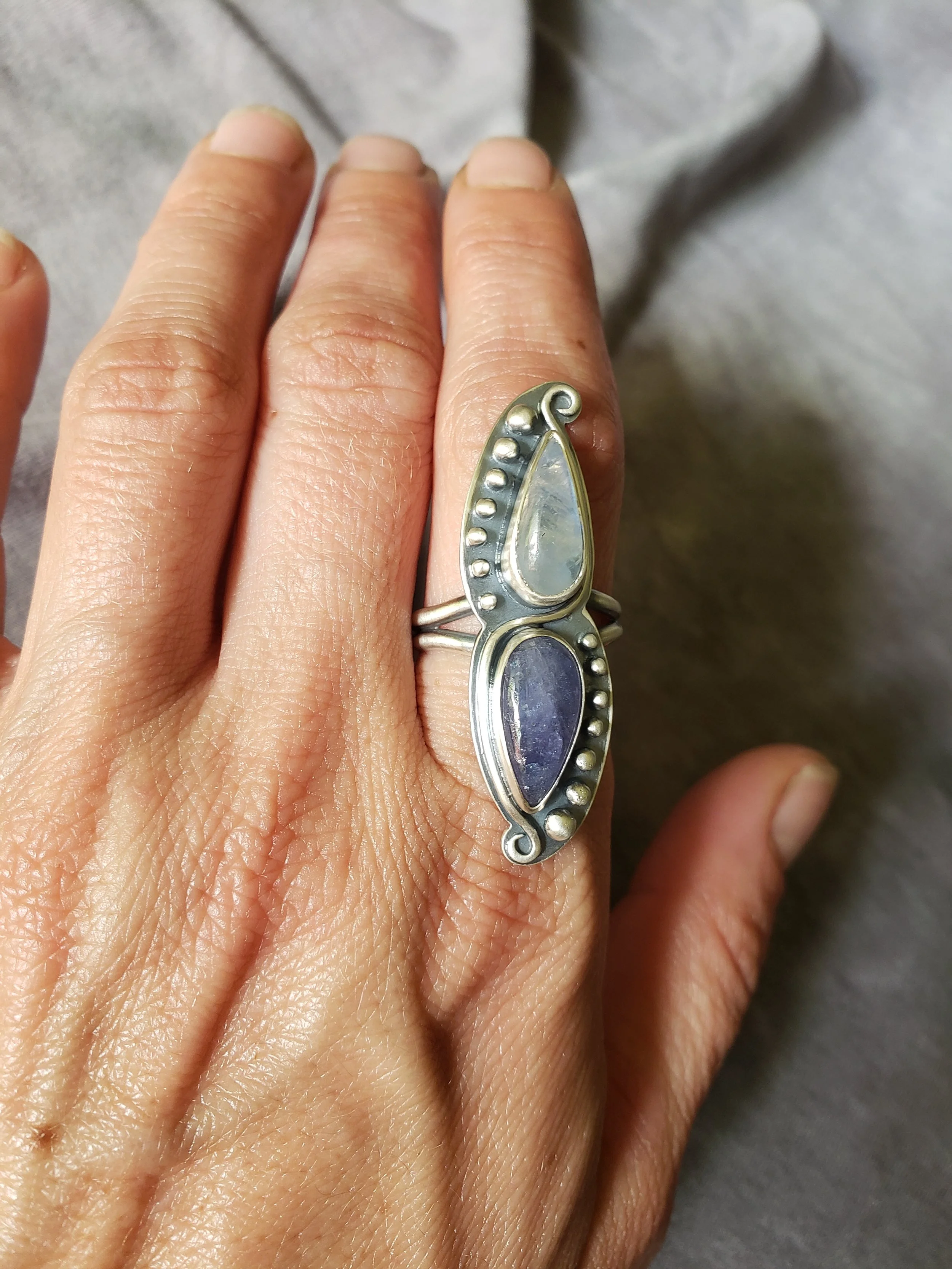 silver tanzanite and moonstone ring