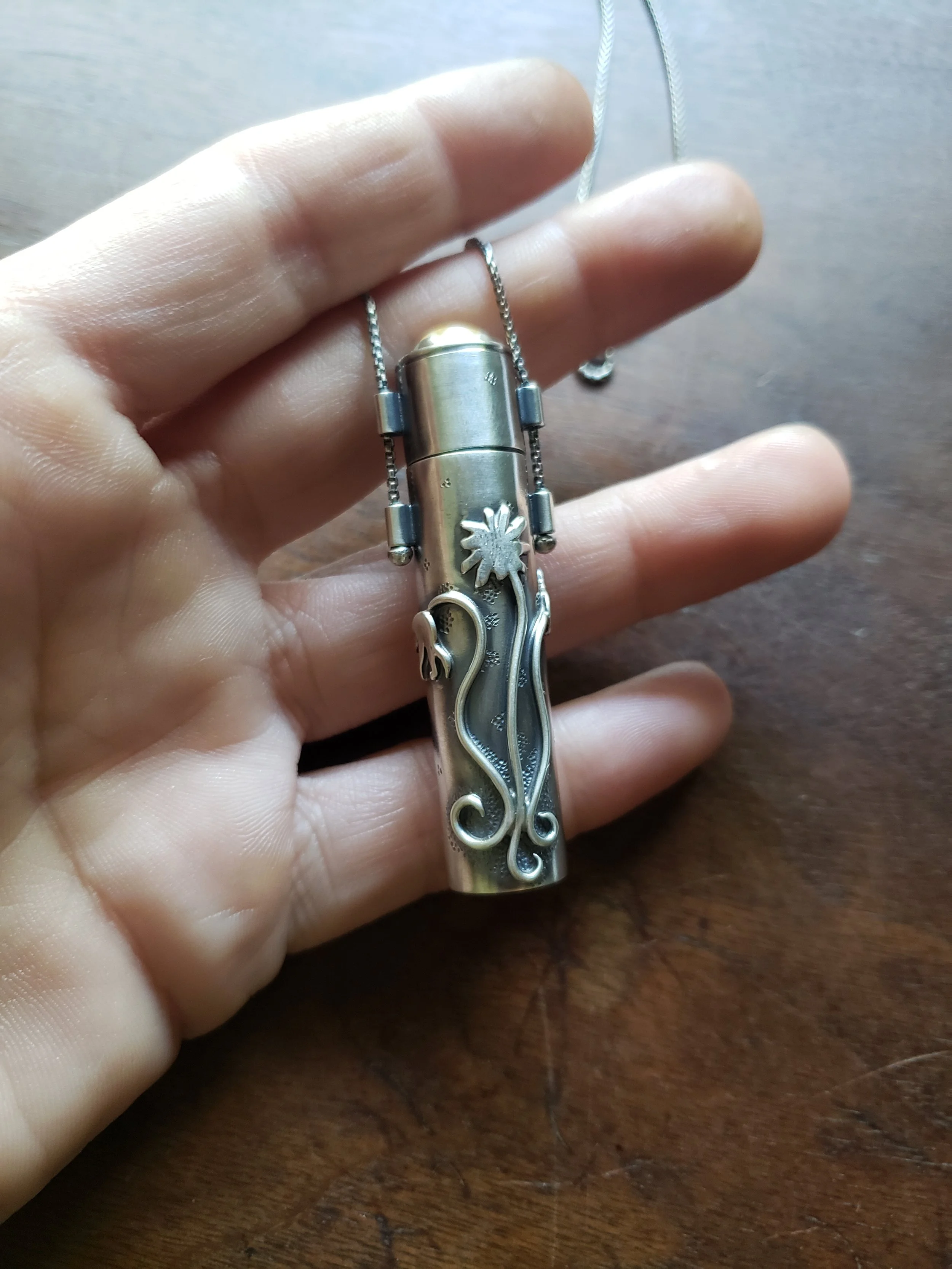 sterling silver floral vessel with jasper