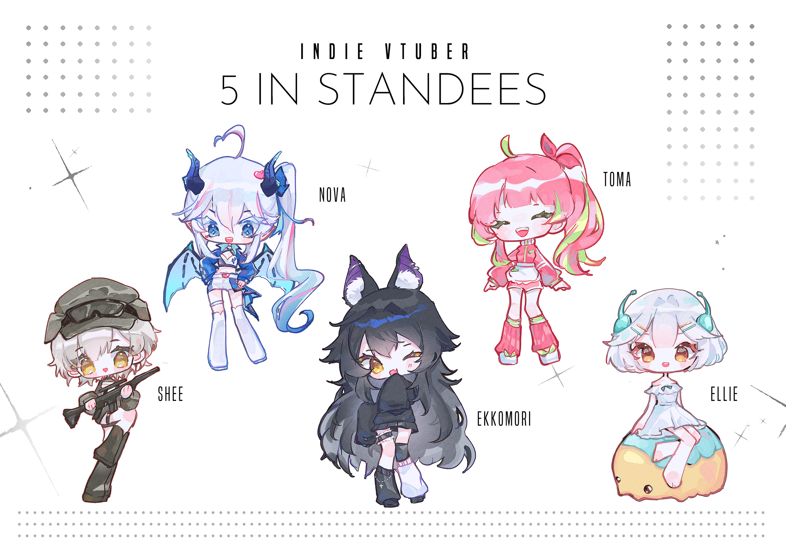 [ PREORDER ] Shee, Nova, Ekkomori, Toma, & Ellie Standees | Newcie