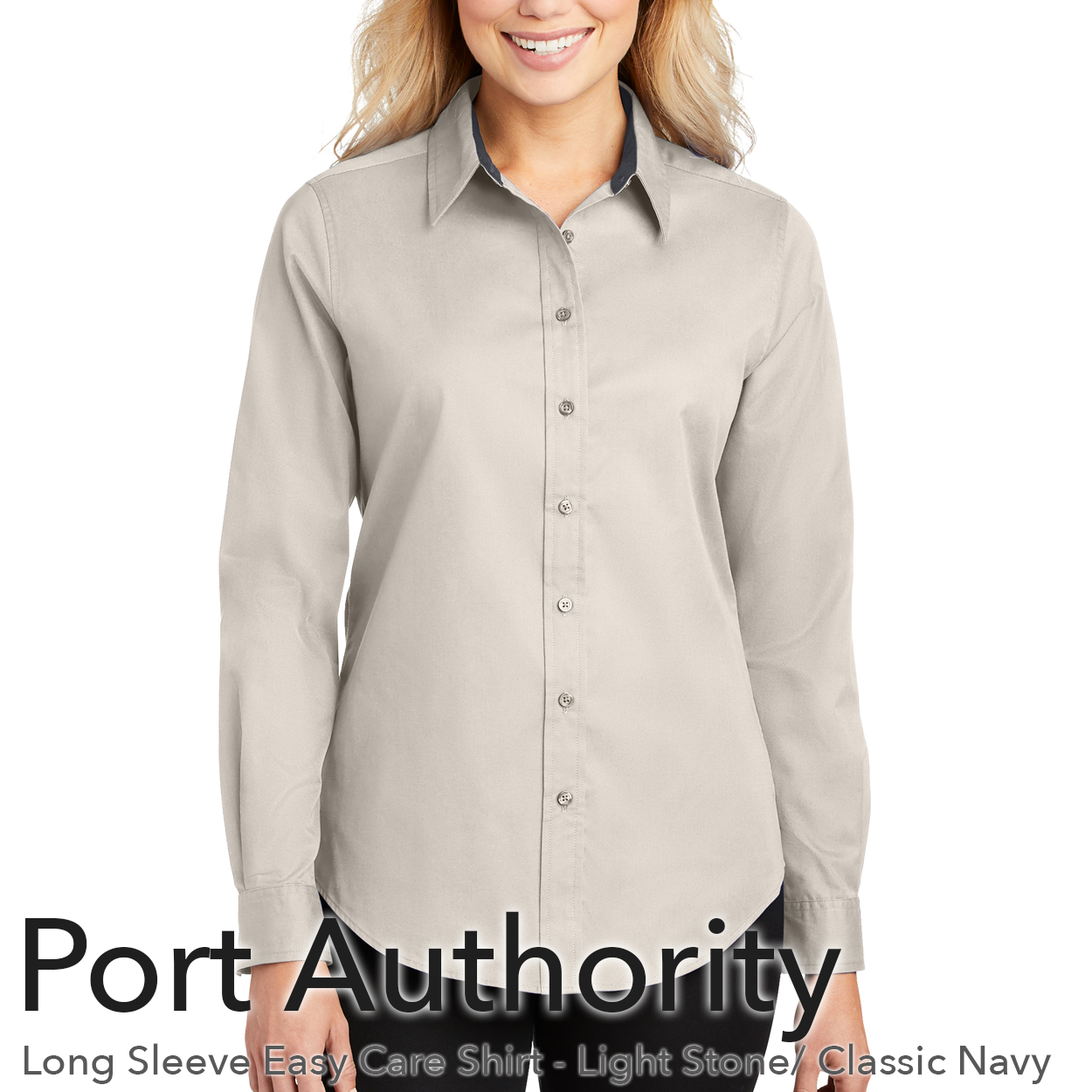 Port Authority - Long Sleeve Easy Care Shirt - Light Stone: Classic Navy.png