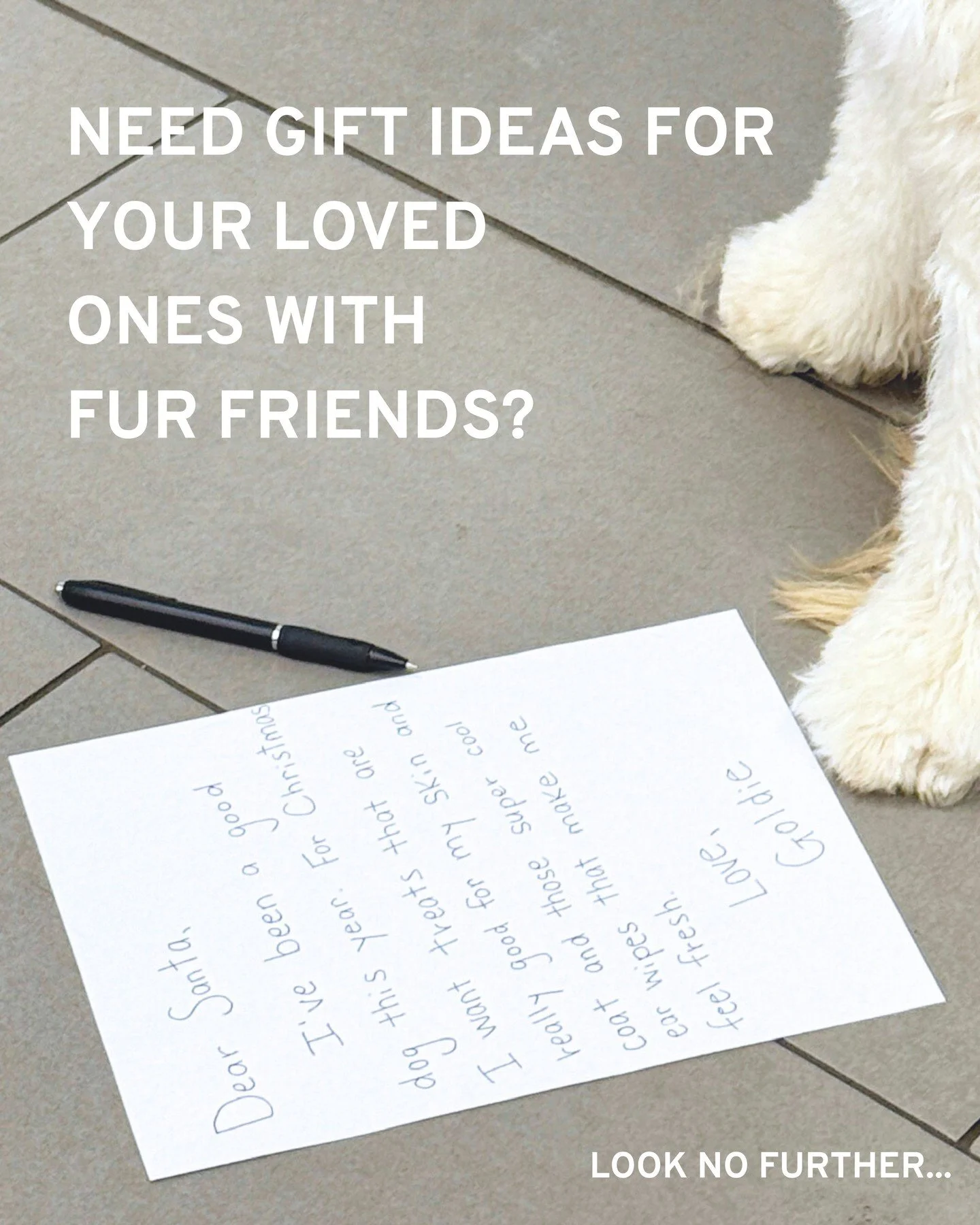 Their dog sent us a wish list 📝 🎅 

Supplement chews, ear care, deodorizer sprays, paw balm, dental care, and hemp calming aid! ✨ Gift hack: swing by, pick three, add a bow, done!