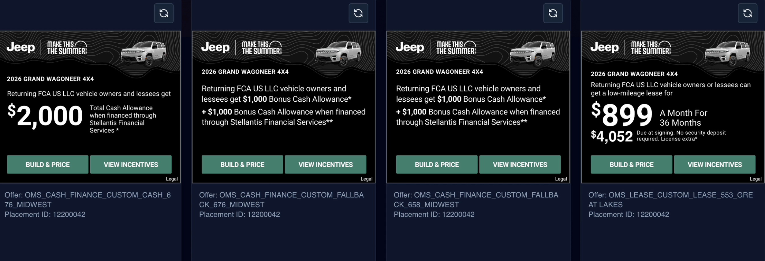 Stellantis | Jeep — OLA

Category: Dynamic Creative / Content at Scale
Agency: Razorfish
My Role: Global Production Lead
Capabilities: Automated Production · Dynamic Creative · Personalization · Modular Content · Content at Scale

Channels: OLA / Dig