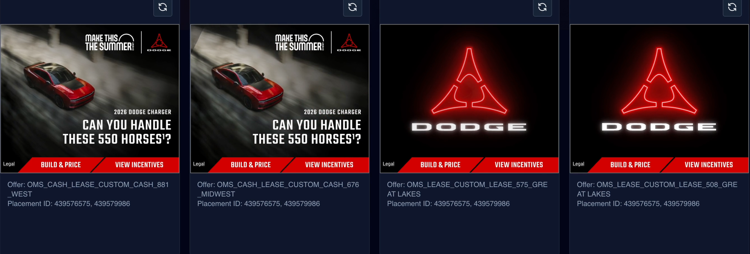 Stellantis | Dodge — OLA

Category: Dynamic Creative / Content at Scale
Agency: Razorfish
My Role: Global Production Lead
Capabilities: Automated Production · Dynamic Creative · Personalization · Modular Content · Content at Scale

Channels: OLA / Di