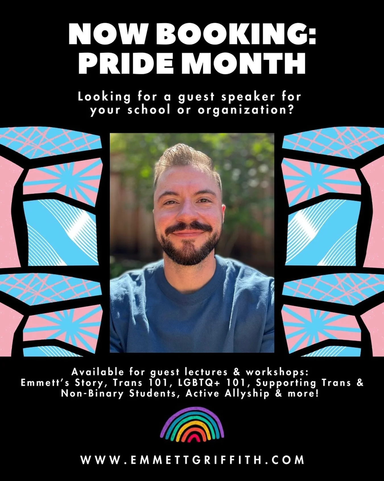 🌈 Looking for a guest speaker for pride month? 

I&rsquo;m now booking guest lectures and educational workshops, and I&rsquo;d love to hear from you! Available for local Bay Area opportunities and/or virtual engagements. I&rsquo;m a queer trans man 