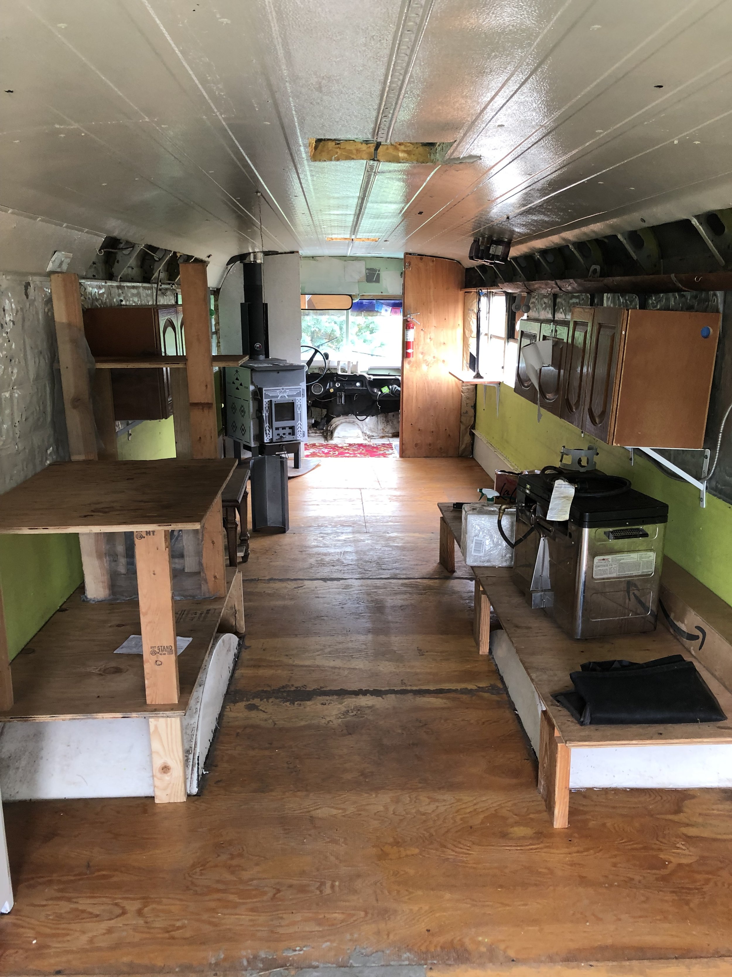 The interior of Josephine's converted van