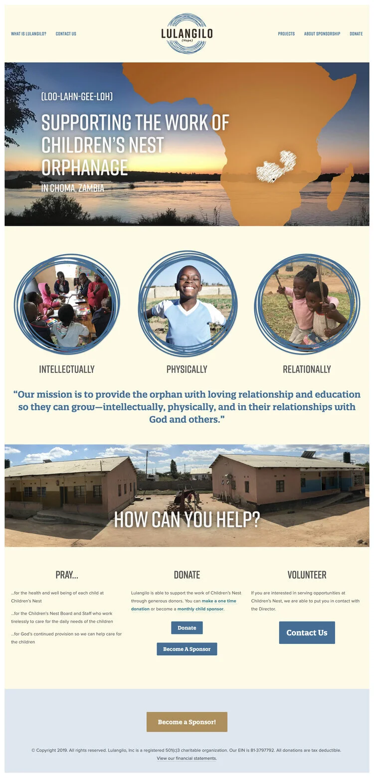 Lulangilo website home page