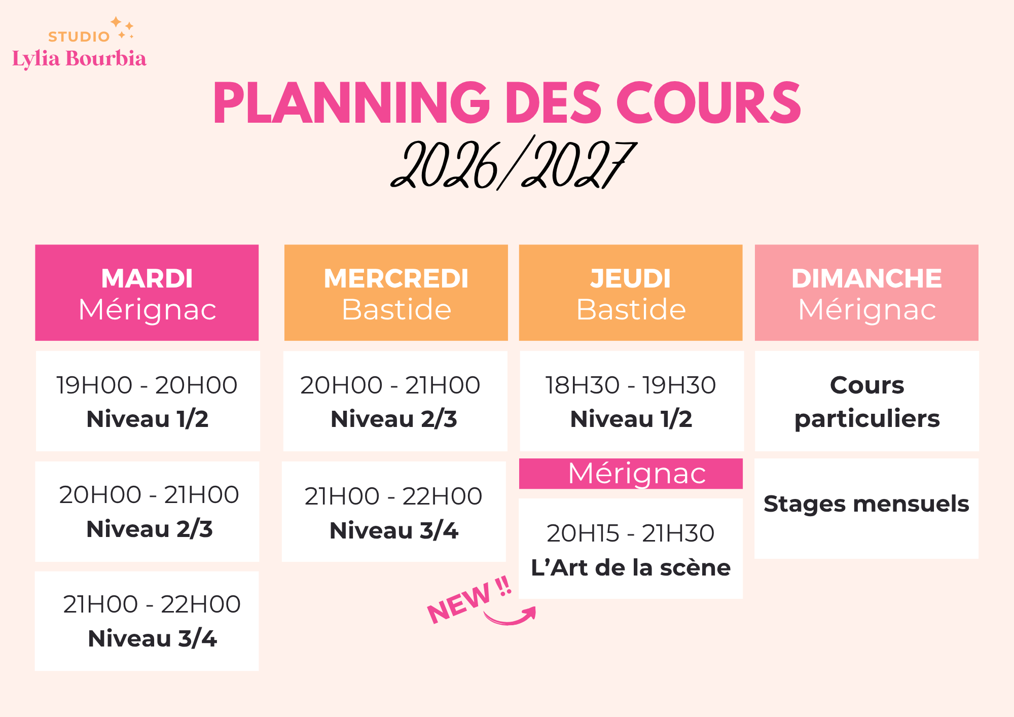 Planning cours 2026 2027