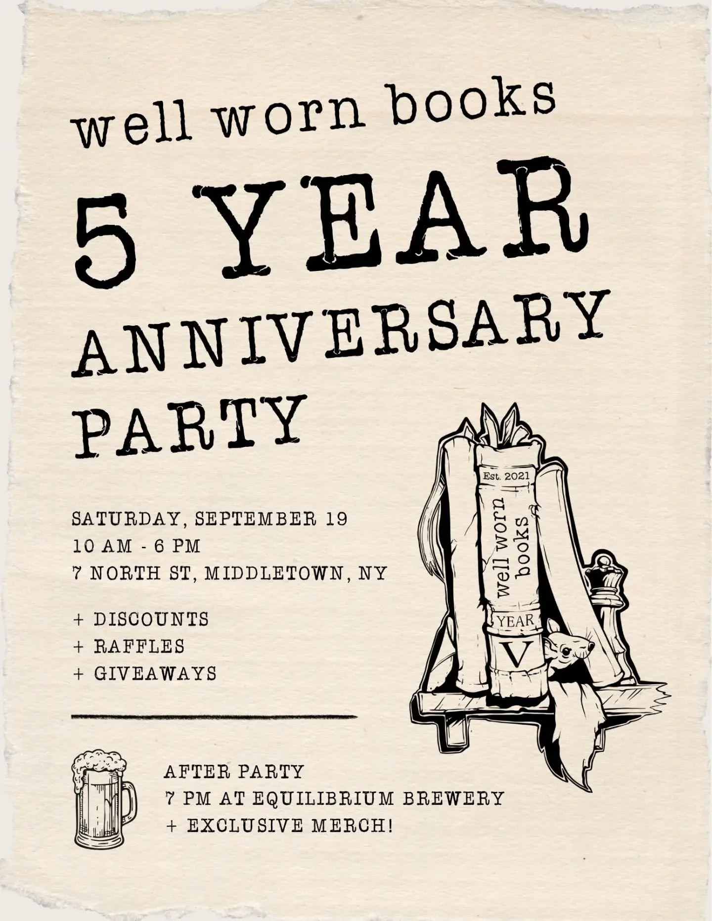 Save the date! We're celebrating our 5 year anniversary on Saturday, September 19, with discounts, raffles and giveaways all day long (10 am-6 pm)! And after we close up for the day, we'll be hanging out across the street at Equilibrium Brewery with 