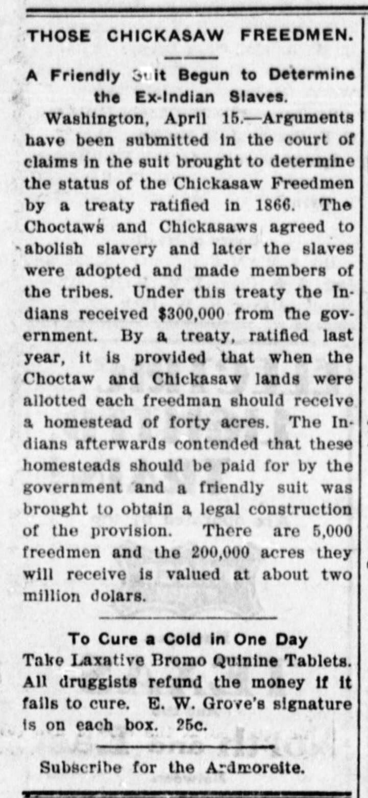 “Those Chickasaw Freedmen” — The Choctaw-Chickasaw Freedmen Association