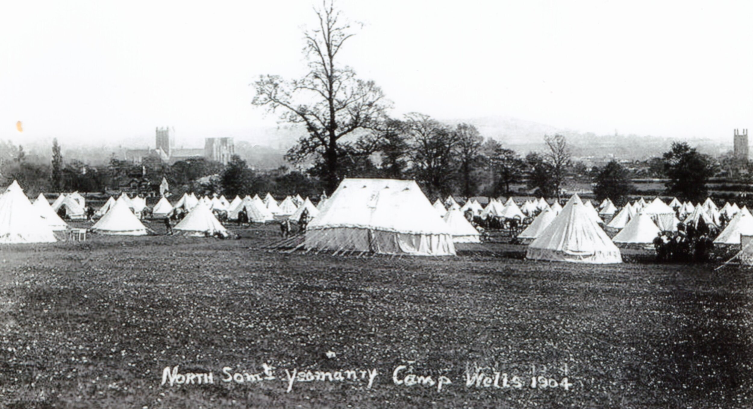 NSIY camp in Wells (Lower Milton) 1904 With the cathedral and St Cuthbert's church in the distance.