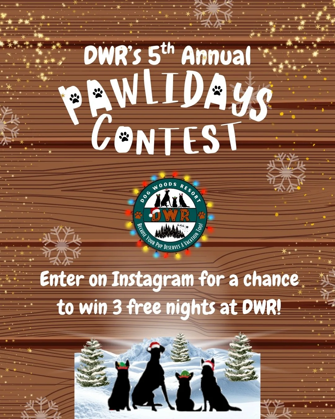 🎁🐶 HAPPY PAWLIDAYS, DWR FAMILY! 🐶🎁
It&rsquo;s officially time for our 5th Annual PAWLIDAYS Contest!
This is one of our favorite traditions and we can&rsquo;t wait to see your pups in their holiday finest🐾🎄

✨ WIN up to 3 FREE NIGHTS at Dog Wood