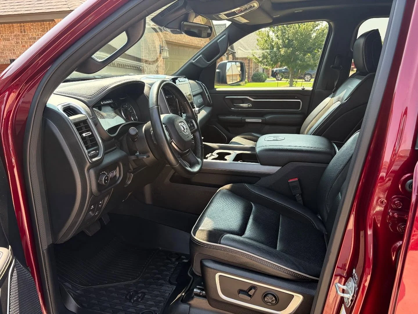 Finished interior detail of a red truck