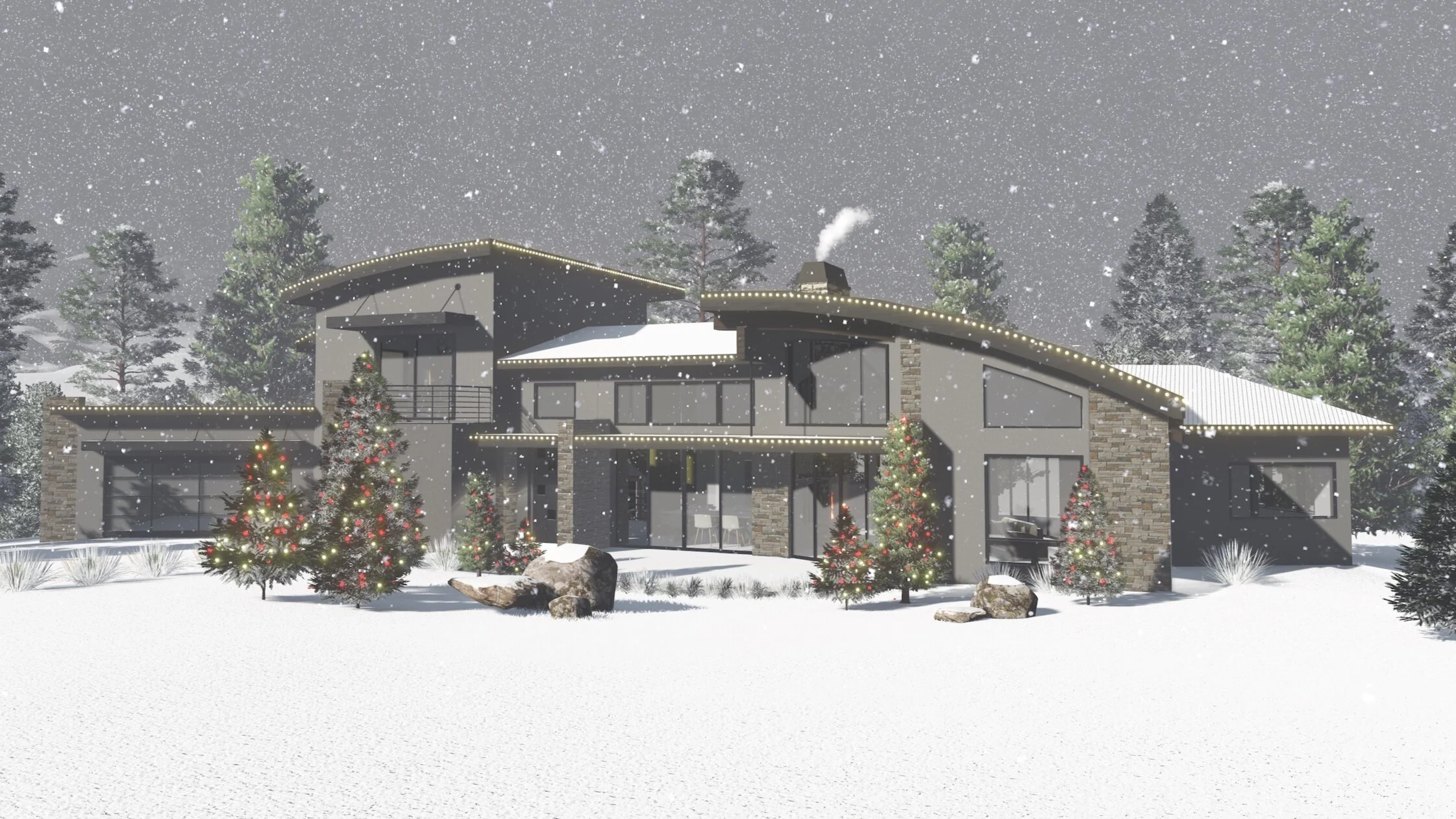 Contemporary home in Colorado Springs in winter with snow.