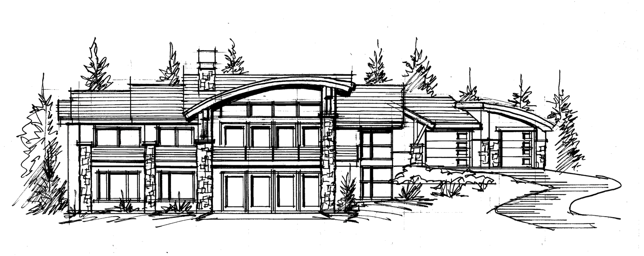 Contemporary home elevation sketch by LGA Studios.