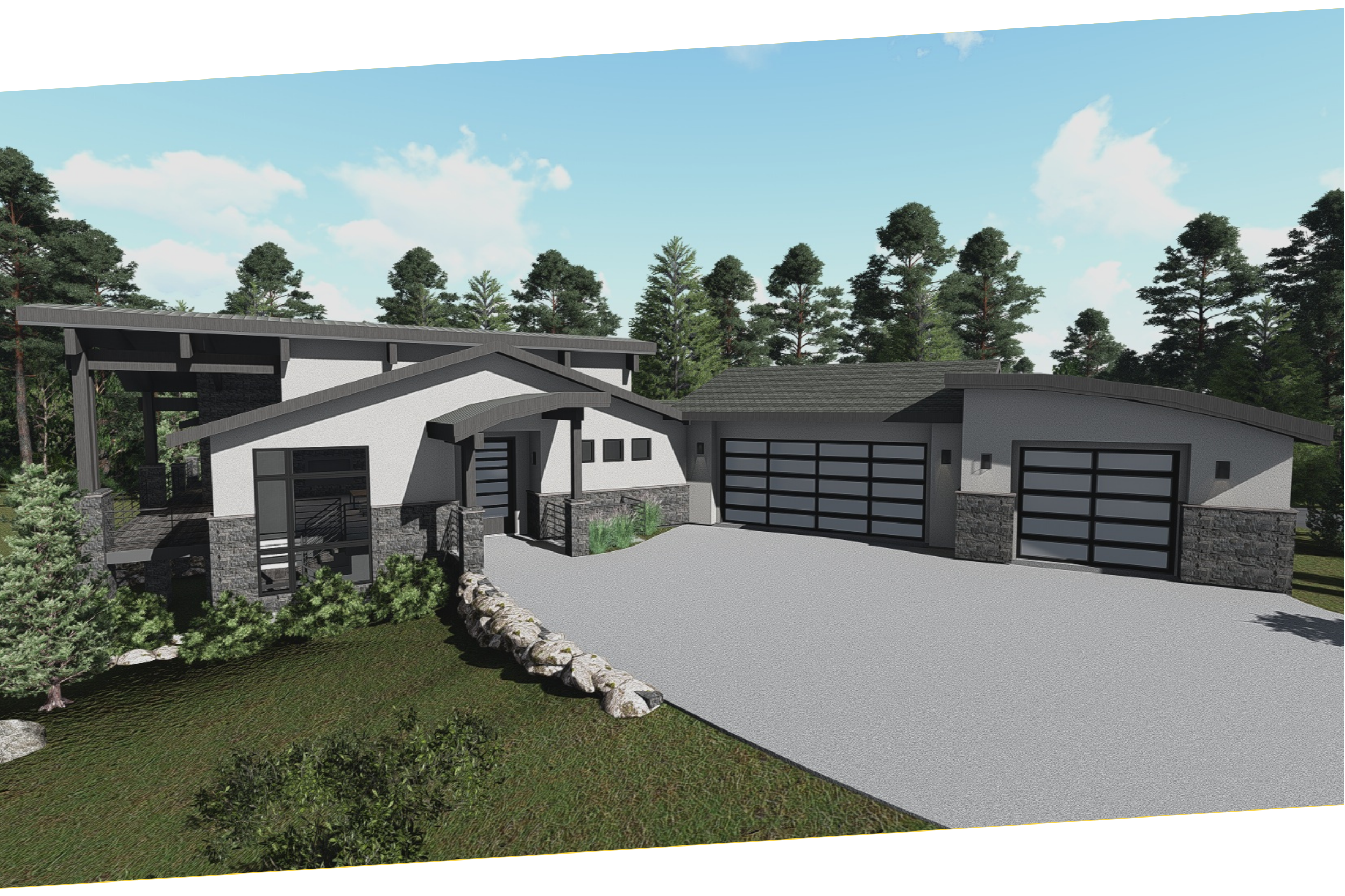 Exterior rendering of a contemporary custom home in Colorado Springs.