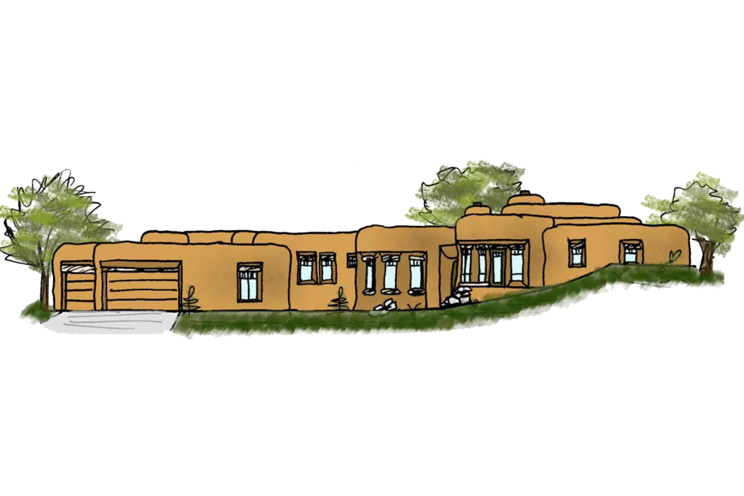 Home concept sketch of a Southwestern style home.