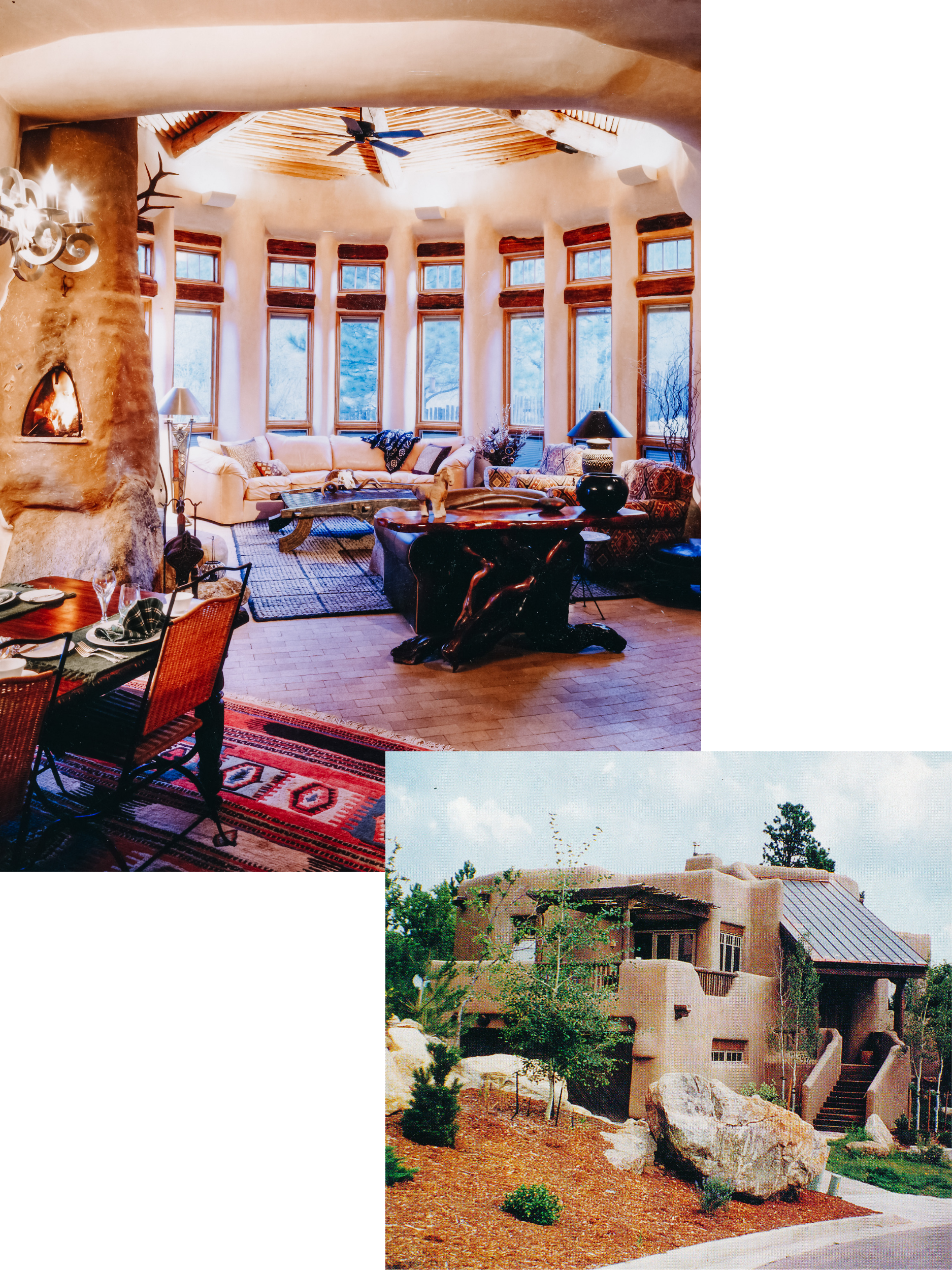 Kiva styled custom home in Colorado Springs with fireplace and Southwestern style.