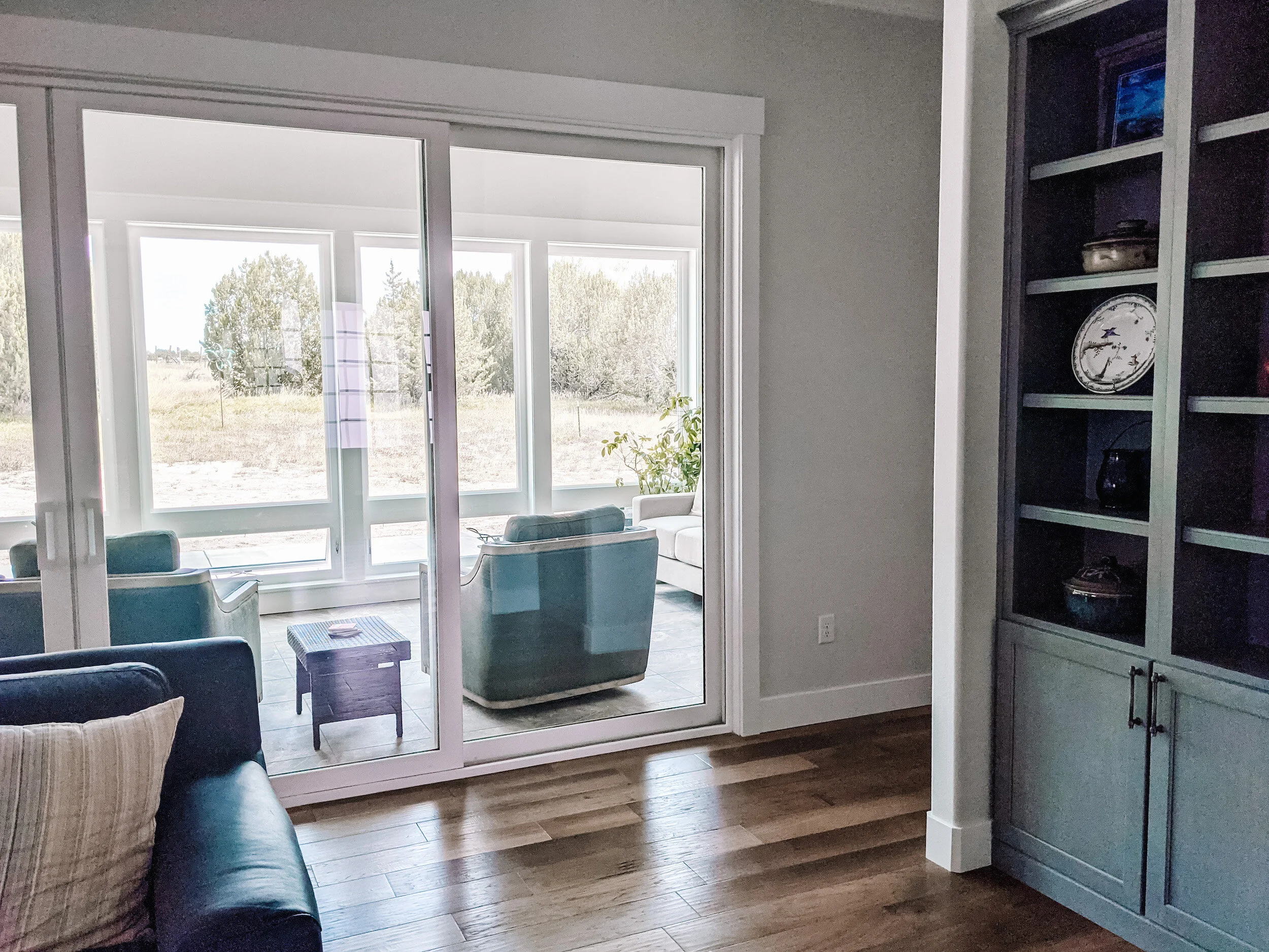Modern farmhouse interior with sun room.