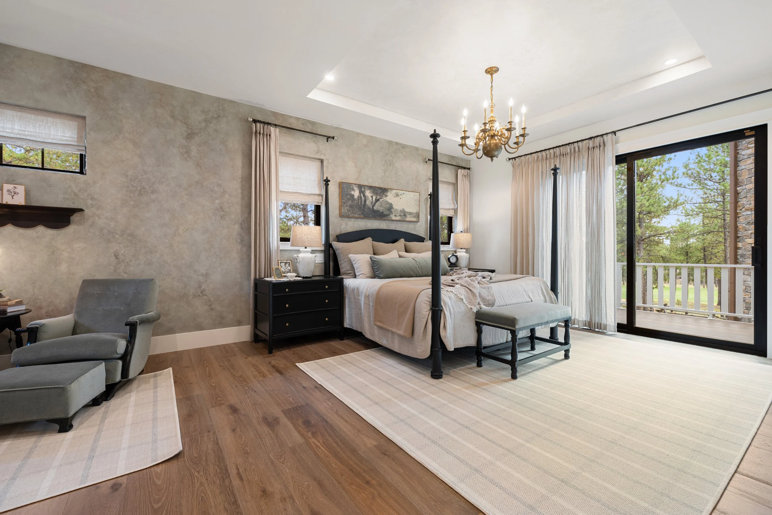 Farmhouse style primary suite. 