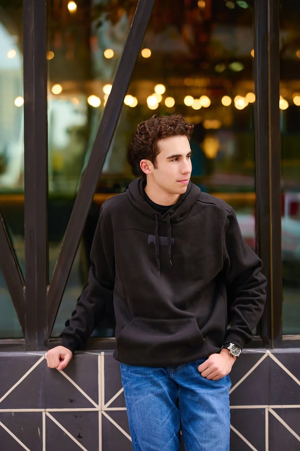 Teen Guy in Black Hoodie Casual Pose outdoors Senior Lifestyle Headshots Bridgette Bloomquist