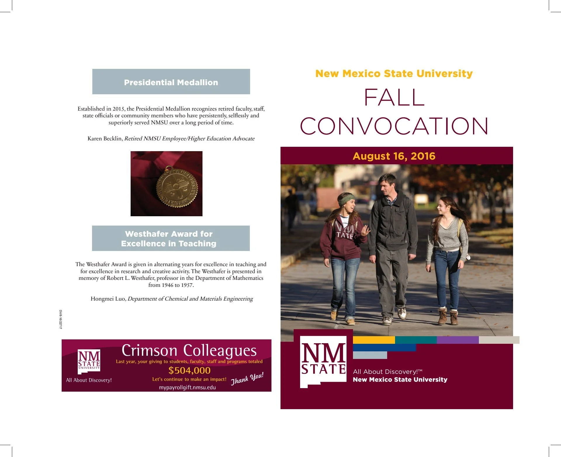 Fall Convocation Pamphlet Cover and Back