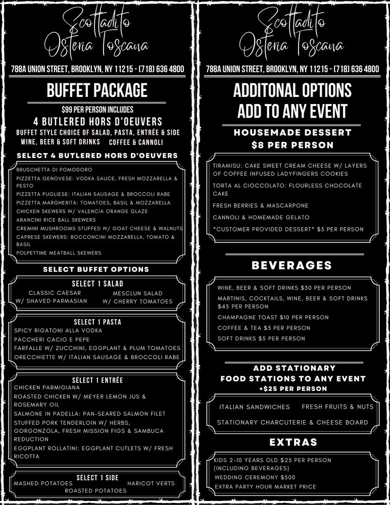 Brunch Catering Package Menu & Inquiry Form Park Slope — Scottadito