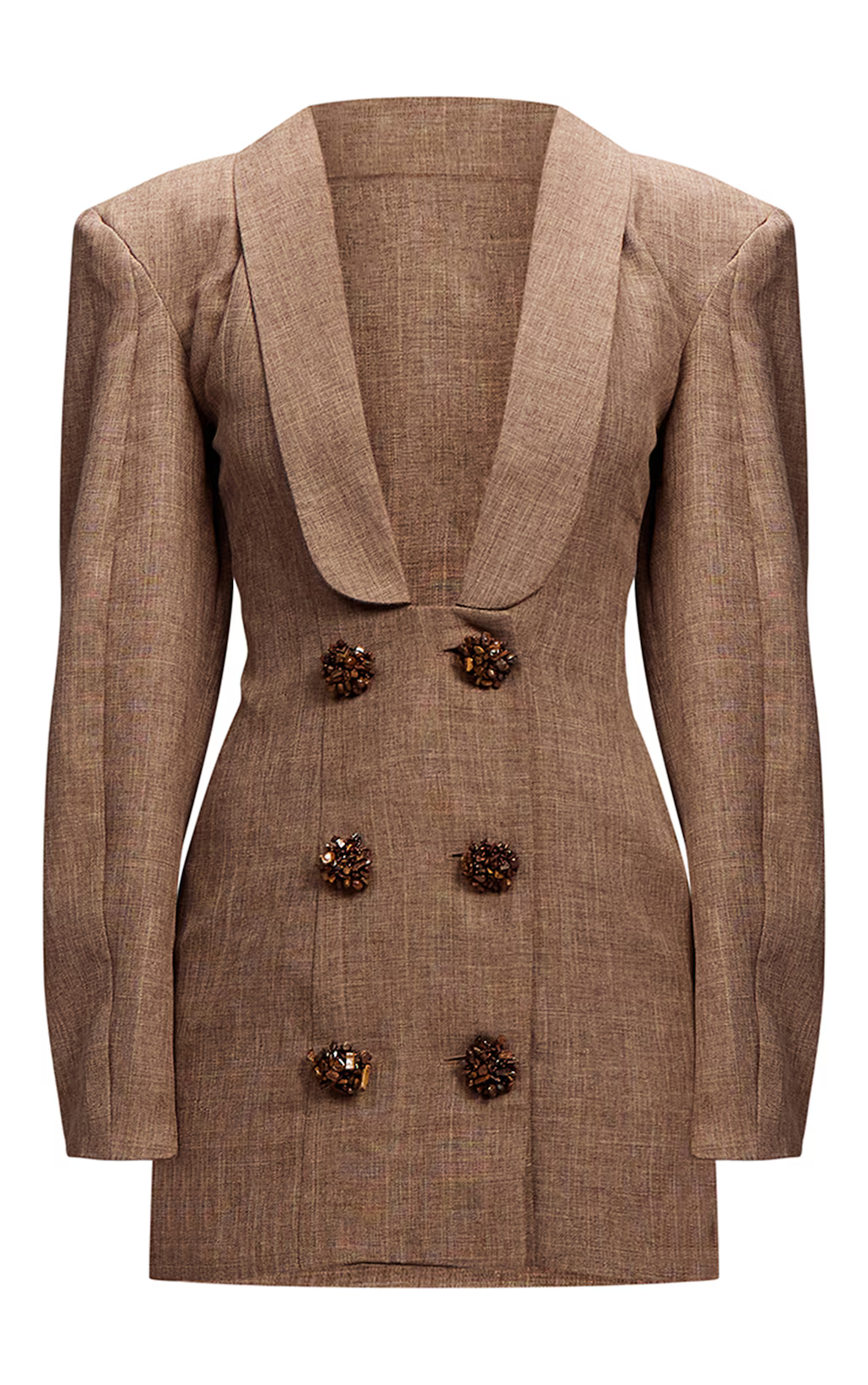PLT Label Brown Textured Plunge Blazer Dress