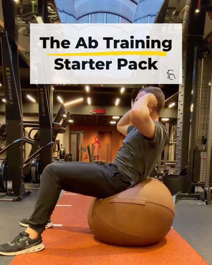 How I train abs with new PT clients.⁣
⁣
There are four main types of ab exercises:⁣
⁣
‣ Crunch⁣
‣ Side bend⁣
‣ Rotation⁣
‣ Bracing⁣
⁣
Swipe to see my favourite starter exercise for each one 👉 ⁣
⁣
EXECUTION IS EVERYTHING ⚠️⁣
⁣
Do these with sloppy fo