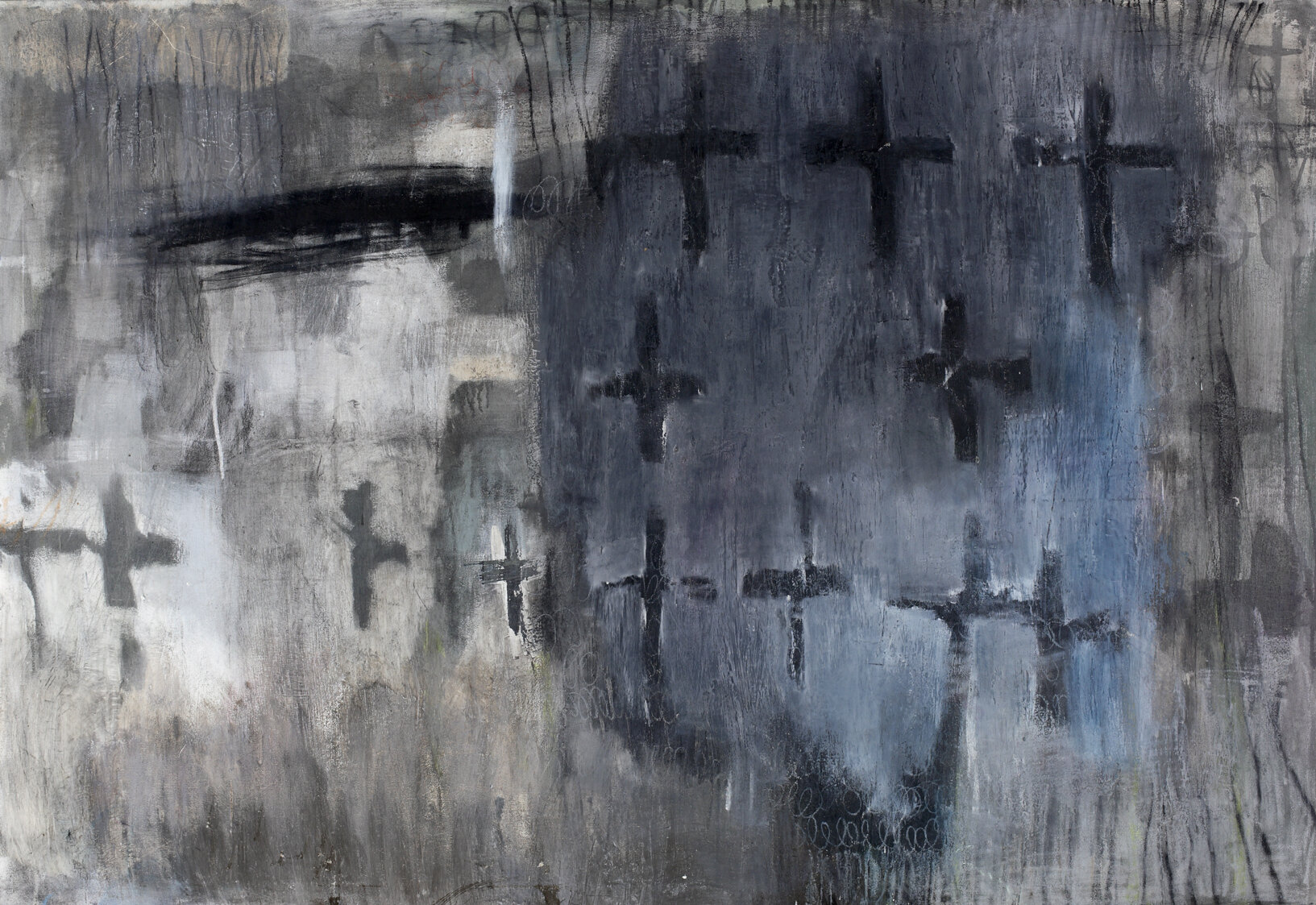 'Grey crosses', wax, graphite, oil on canvas, 120x150cm, 2006
