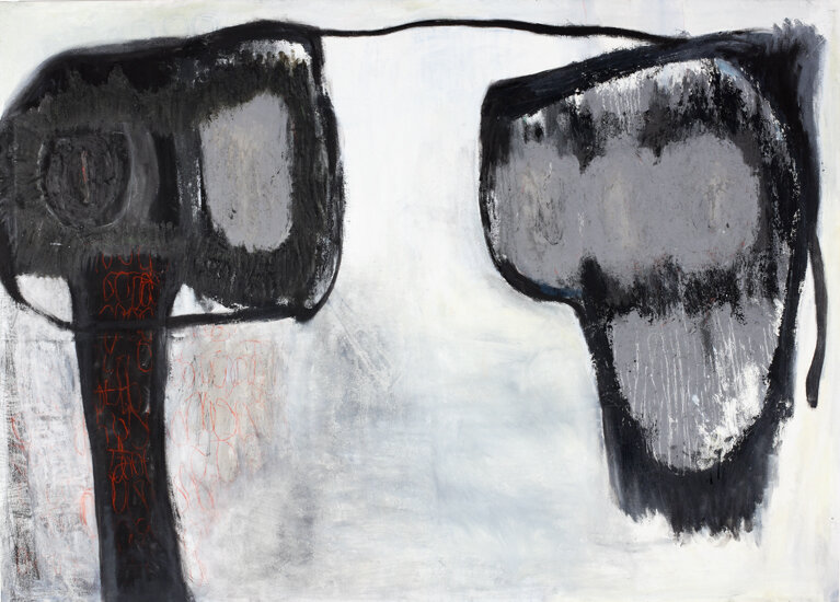 'Two Heads' oil, ash, on canvas, 120x150cm, 2006