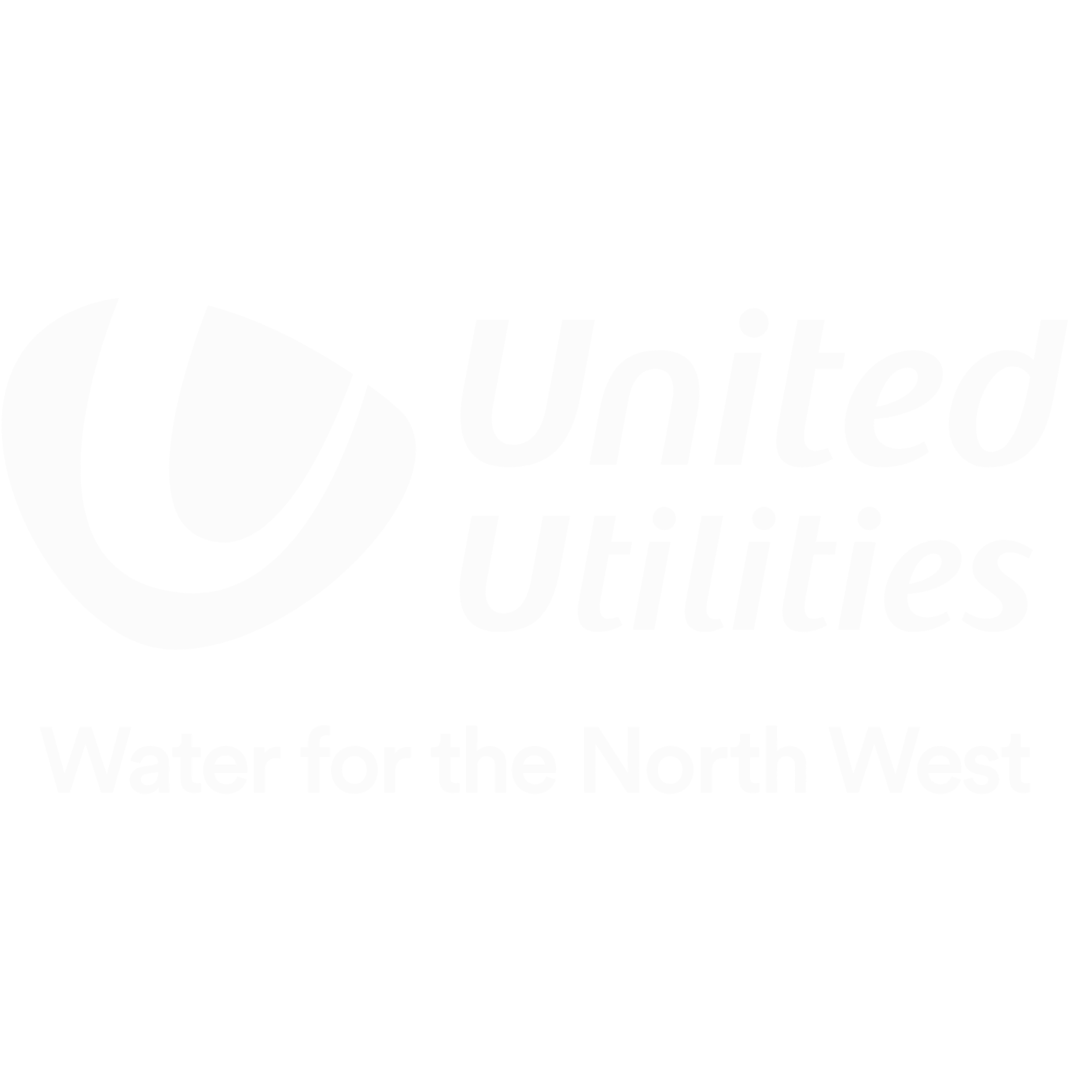 United Utilities logo with slogan "Water for the North West" in black and white.