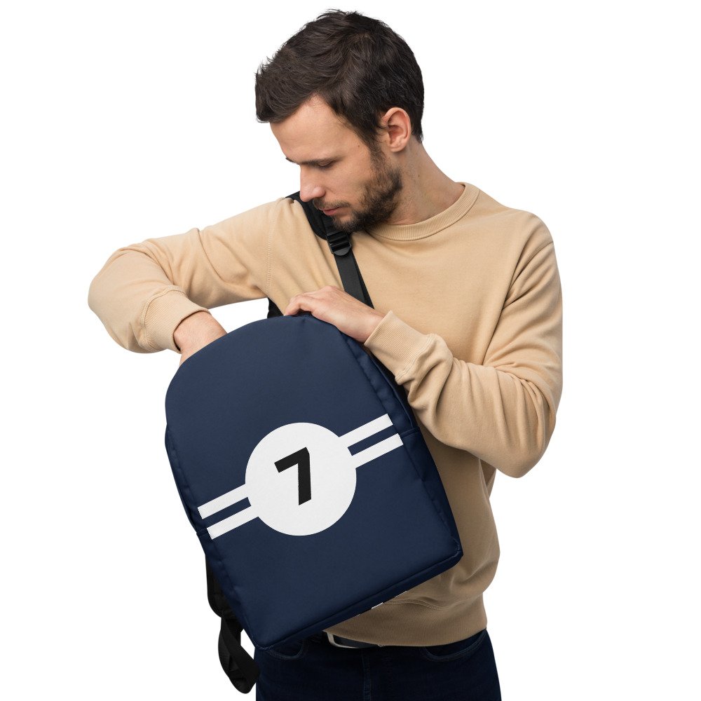 Man carrying a No.7 Moss 250 SWB Backpack, rucksack, Sir Stirling Moss, luggage, Ferrari 250 GTO