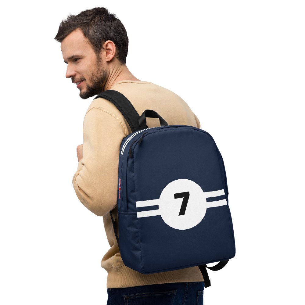 Man carrying a No.7 Moss 250 SWB Backpack, rucksack, Sir Stirling Moss, luggage, Ferrari 250 GTO