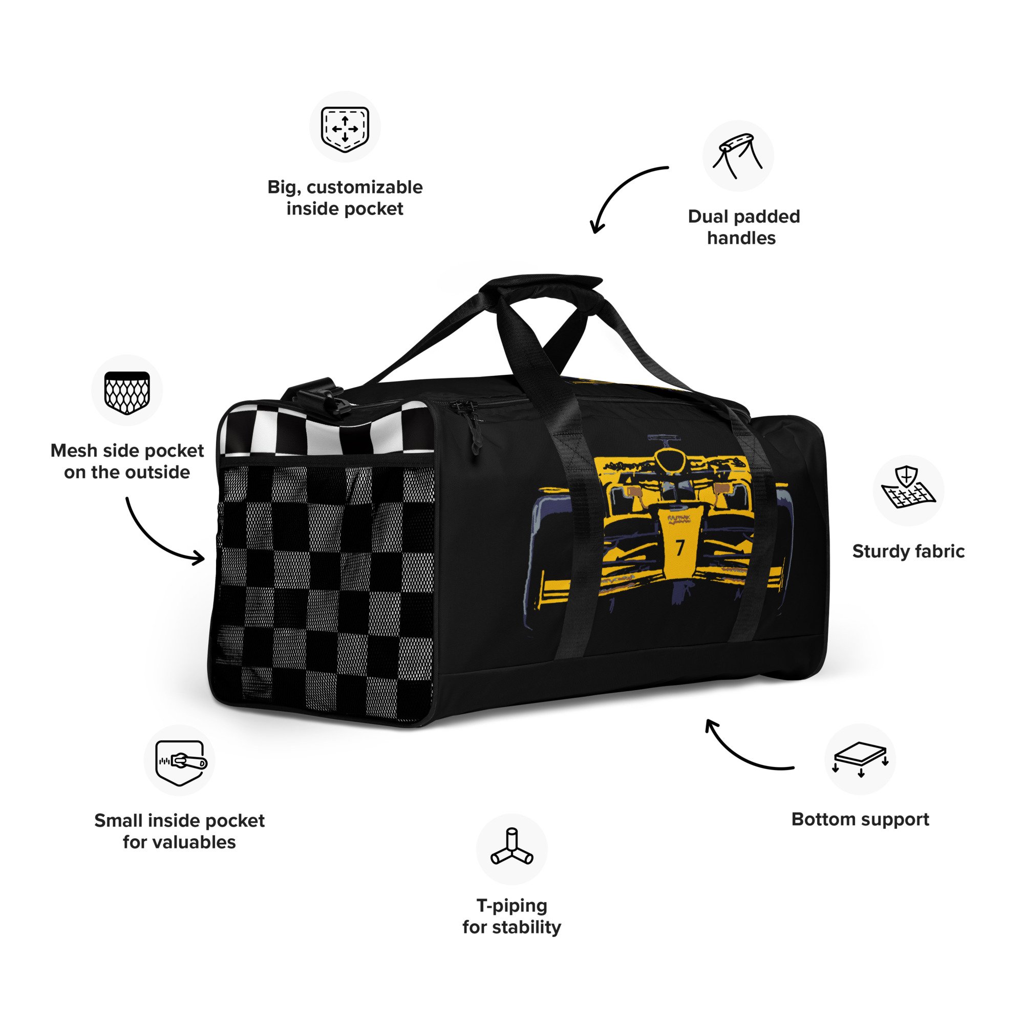 yellow and black Formula Racing Car Duffle Bag luggage holdall