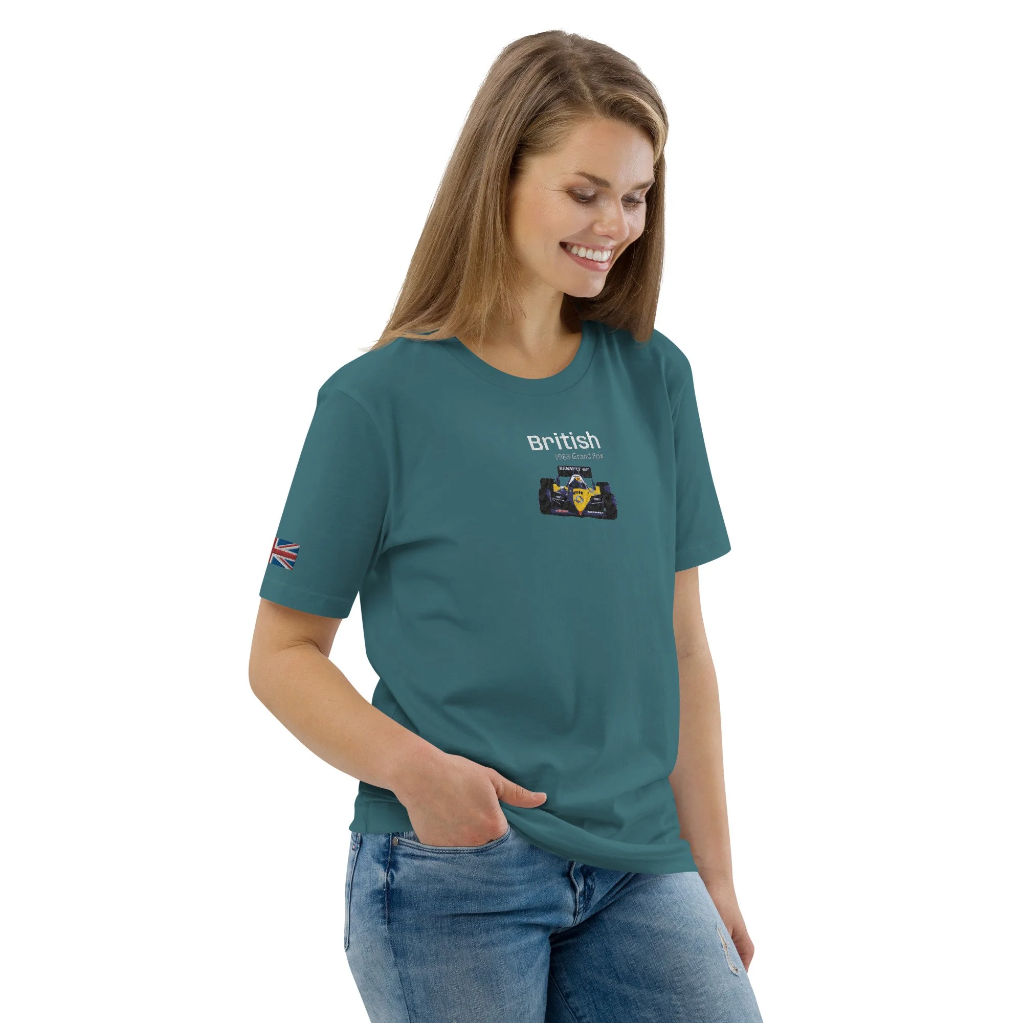 Embroidered 1983 British Grand Prix (printed back) Unisex organic cotton t-shirt, Silverstone, Formula 1, F1