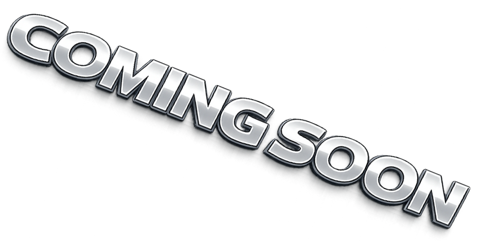 Text that reads 'COMING SOON' in large 3D silver letters on a black background.