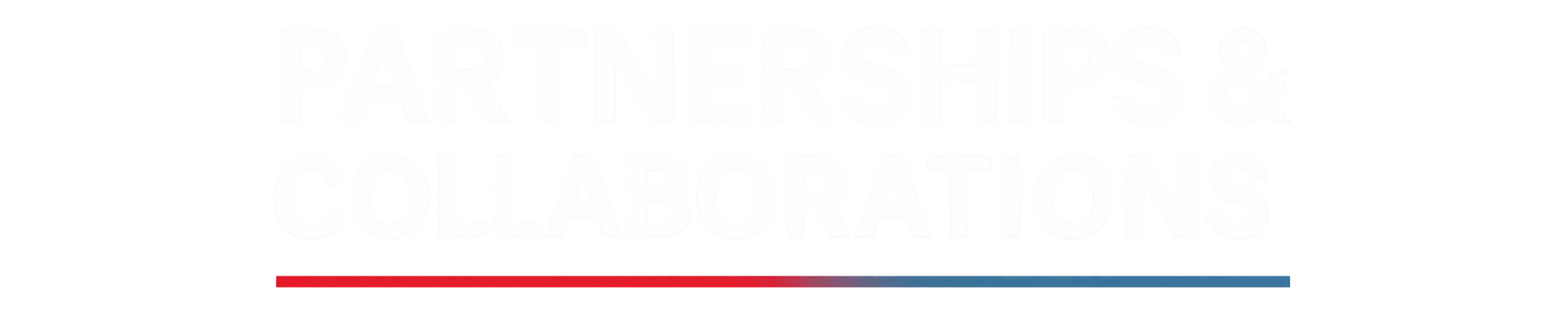 Text reading 'Partnerships & Collaborations' with a red to blue gradient line underneath.