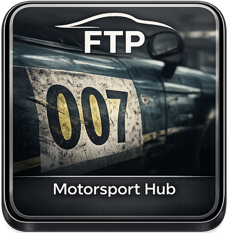 Icon for a motorsport hub featuring a classic car with racing number 007 and FTP branding.