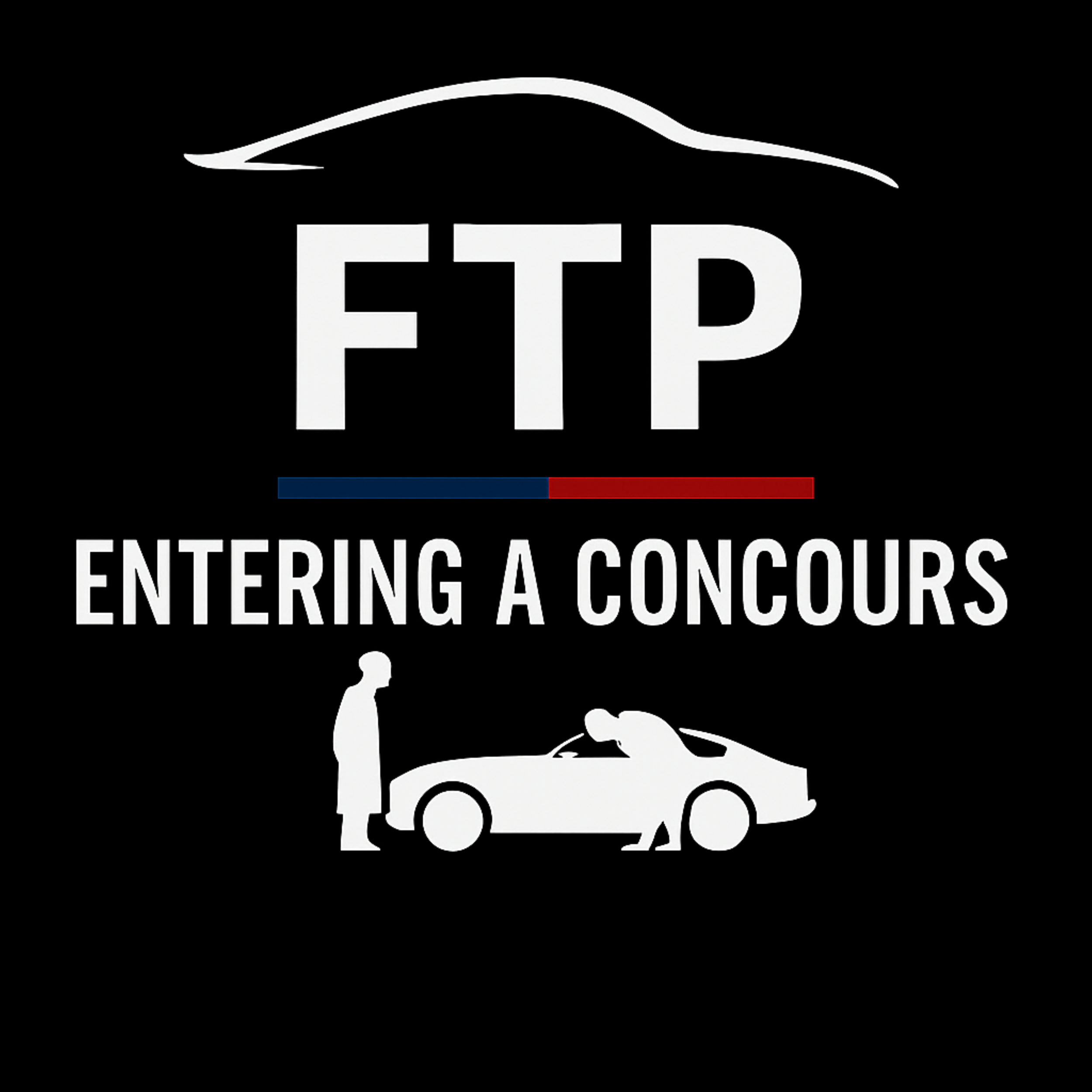 A parody image with the text "FTP ENTERING A CONCOURS" at the top, a progress bar underneath, and a silhouette of two people next to a car at the bottom, all on a black background.