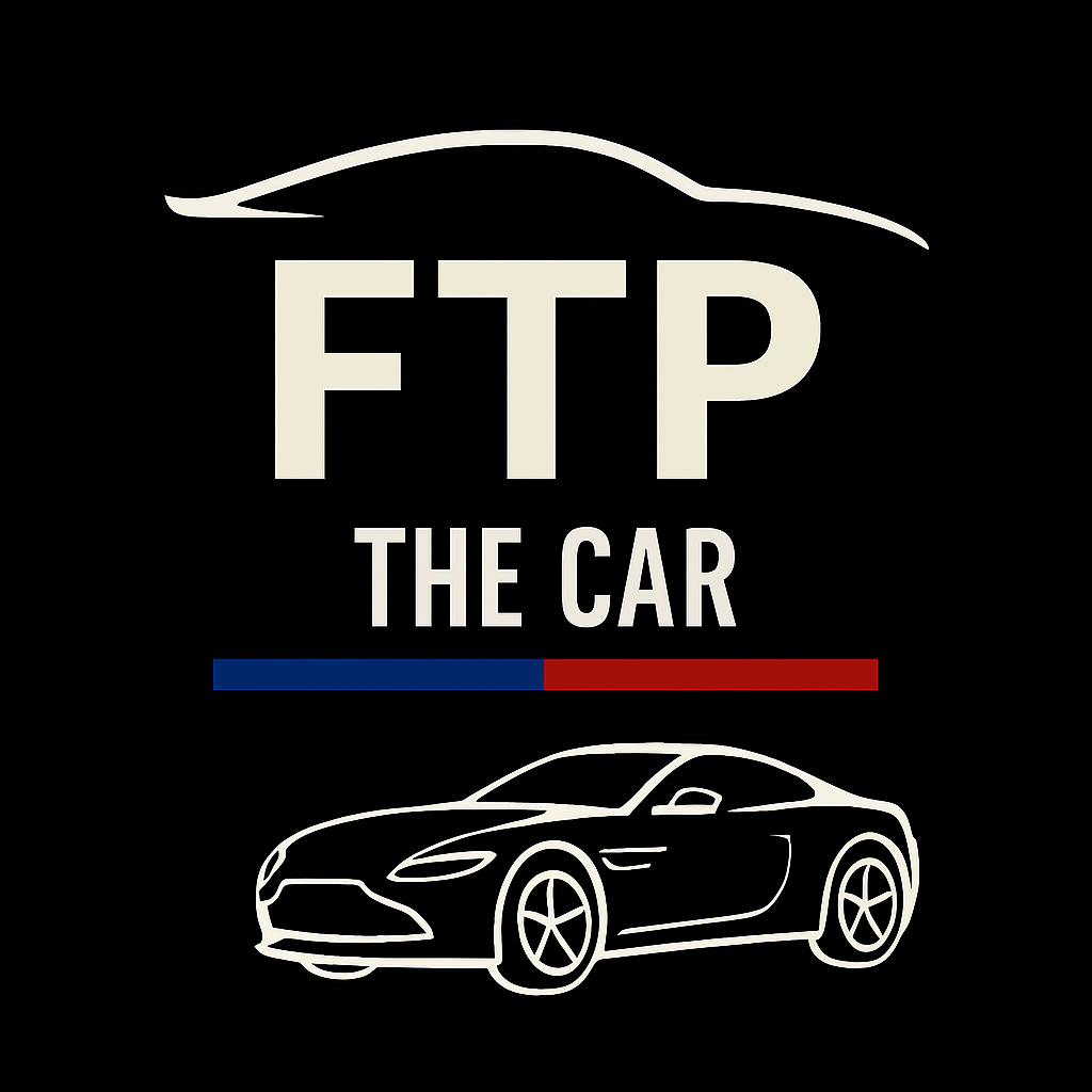 Graphic design featuring a stylized outline of a car, with the text "FTP THE CAR" above, a red and blue stripe below, and a white car outline at the bottom on a black background.