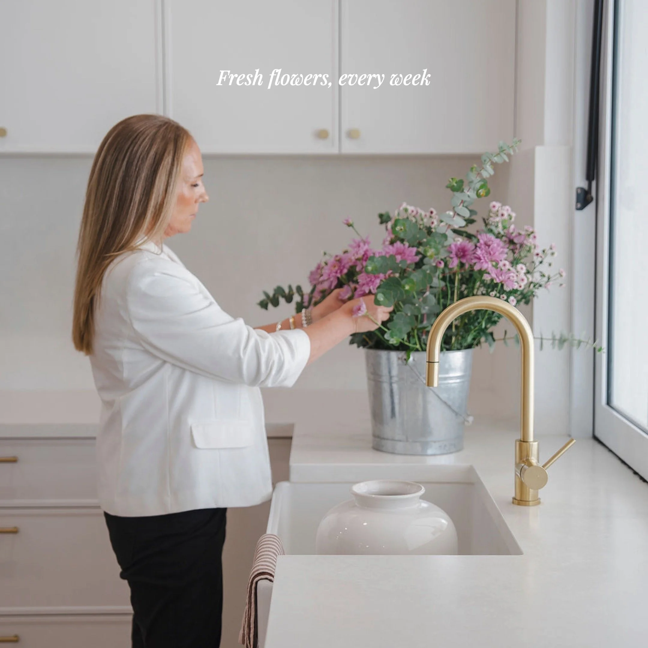 Fresh flowers go in before a client ever walks through the door. A small step, but one that makes a finished space. 🌻

#SVDesigns #PerthInteriorStyling #PerthInteriors #PerthHome #TimelessInteriors