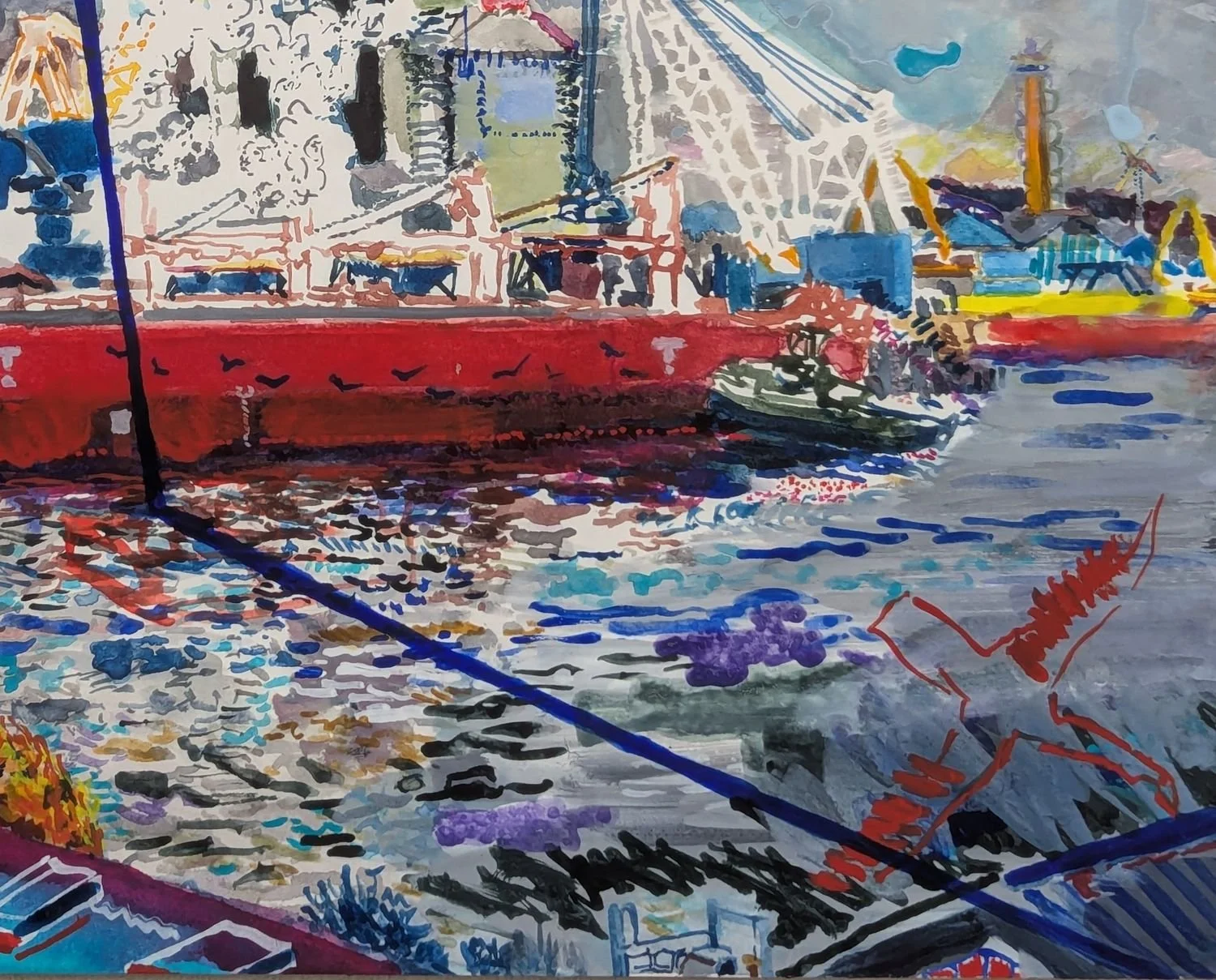 Detail from High Water Arrival watercolour by Alexandra Blum