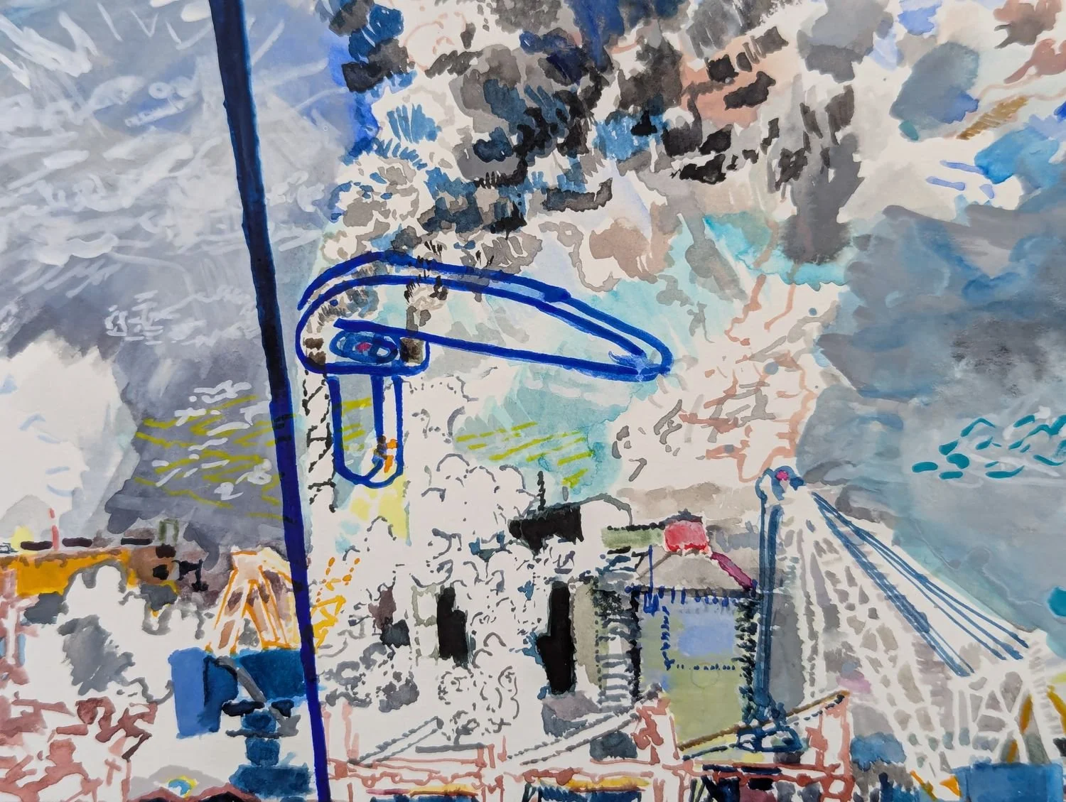 Detail from High Water Arrival watercolour by Alexandra Blum