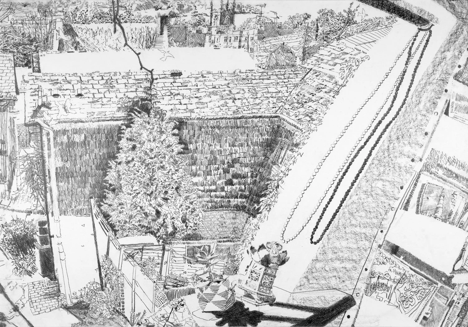 Panel 2 from Home Panorama Towards Spring graphite drawing by Alexandra Blum